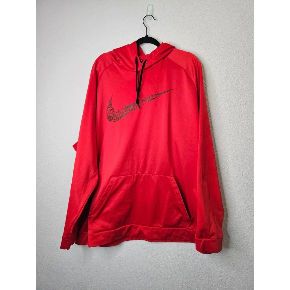 Nike Dri-FIT Mens 4XL Red Graphic Swoosh Pullover Hoodie Athletic Training Sweat